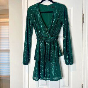 Emerald Green Sequined Cocktail Dress